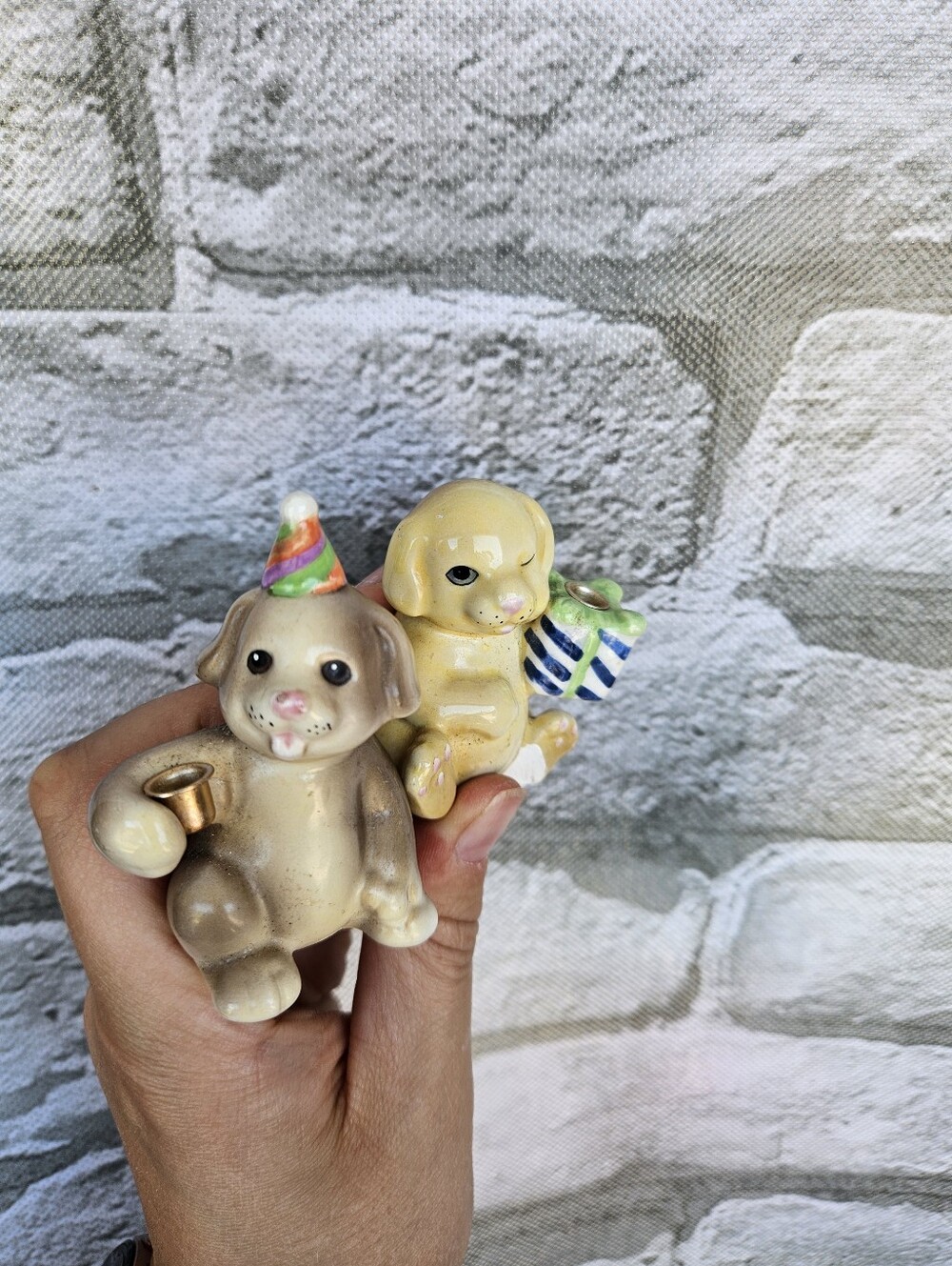 Vintage Puppy Princess House Ceramic Candle Holder Cake Toppers